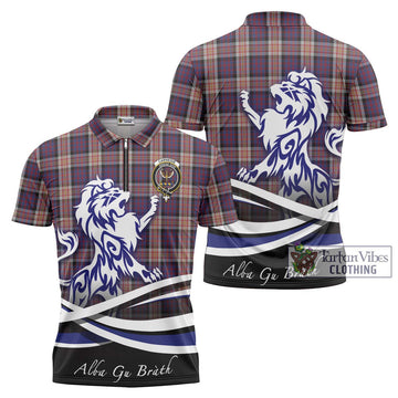 Carnegie Tartan Zipper Polo Shirt with Alba Gu Brath Regal Lion Emblem Unisex - Tartan Vibes Clothing