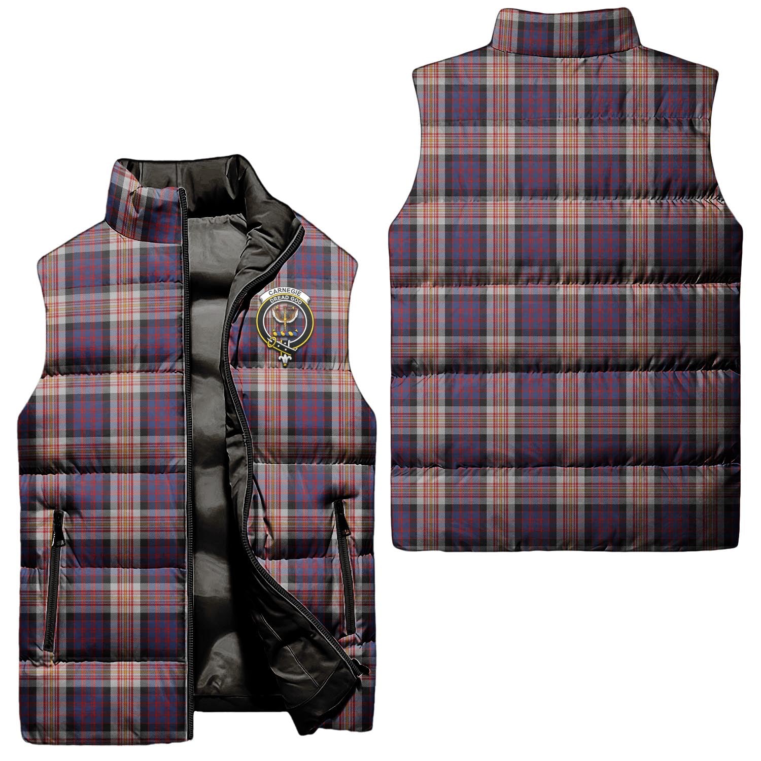 Carnegie Tartan Sleeveless Puffer Jacket with Family Crest Unisex - Tartan Vibes Clothing