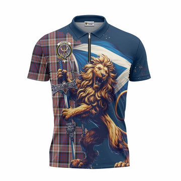 Carnegie Tartan Family Crest Zipper Polo Shirt with Scottish Majestic Lion Unisex - Tartan Vibes Clothing