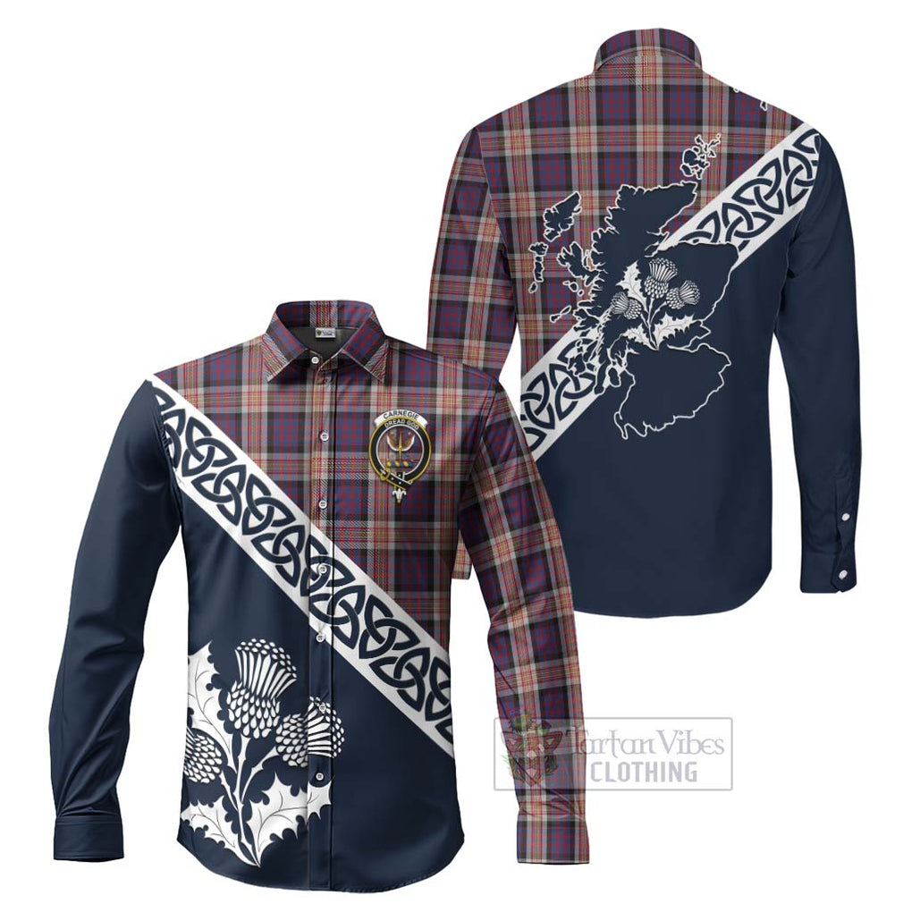 Carnegie Tartan Long Sleeve Button Shirt Featuring Thistle and Scotland Map Men's Shirt S - Tartan Vibes Clothing