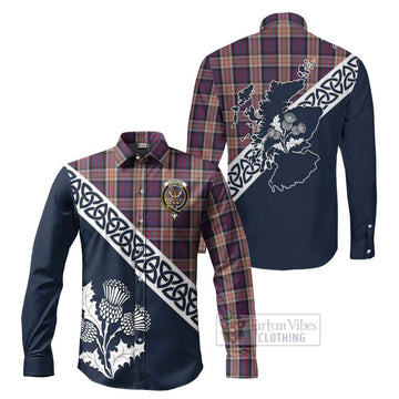 Carnegie Tartan Long Sleeve Button Shirt Featuring Thistle and Scotland Map Men's Shirt S - Tartan Vibes Clothing