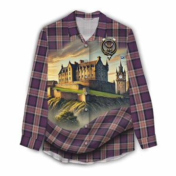 Carnegie Tartan Family Crest Women's Casual Shirt with Scottish Ancient Castle Style Female - Tartan Vibes Clothing