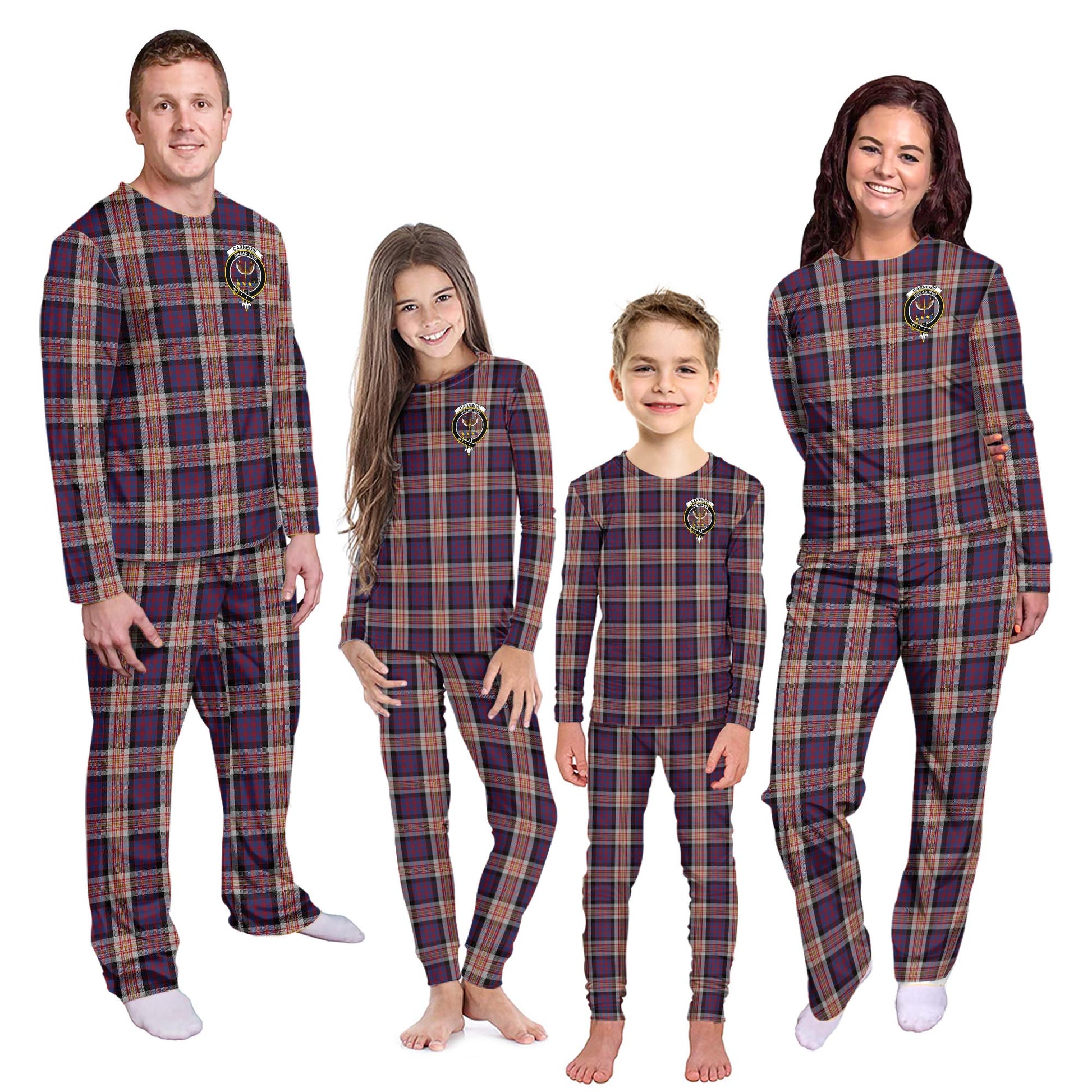 Carnegie Tartan Pajamas Family Set with Family Crest Kid - Tartan Vibes Clothing