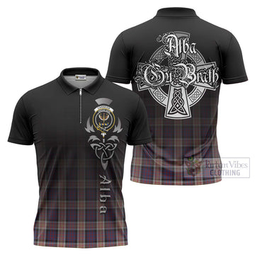 Carnegie Tartan Zipper Polo Shirt Featuring Alba Gu Brath Family Crest Celtic Inspired Unisex - Tartan Vibes Clothing
