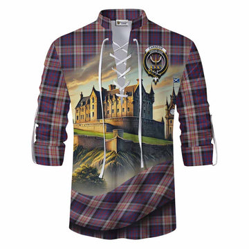Carnegie Tartan Family Crest Ghillie Kilt Shirt with Scottish Ancient Castle Style Men - Tartan Vibes Clothing