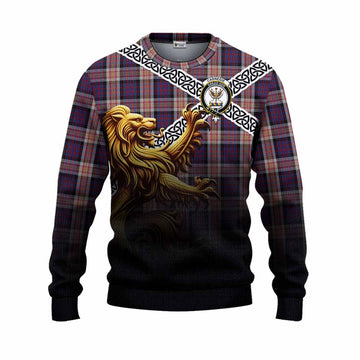 Carnegie Crest Tartan Knitted Sweater with Golden Lion Emblem Celtic Style Unisex - Tartan Vibes Clothing