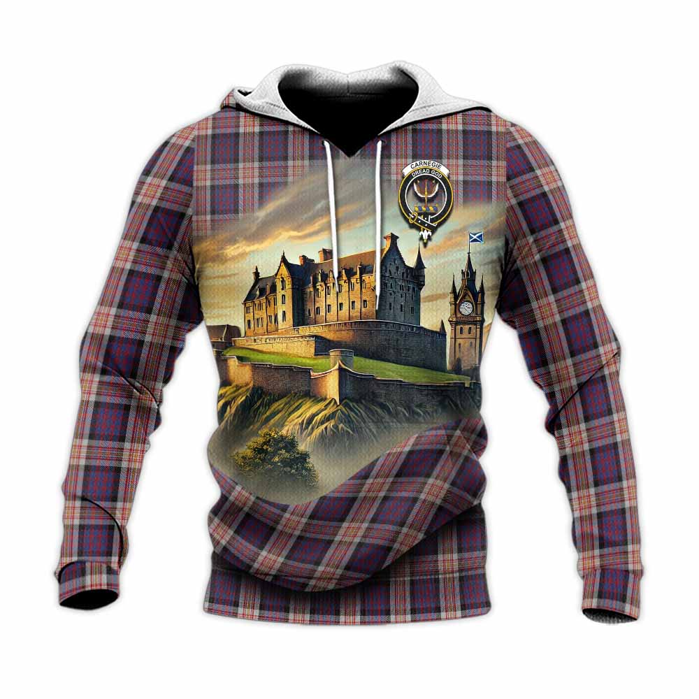 Carnegie Tartan Family Crest Knitted Hoodie with Scottish Ancient Castle Style Unisex Knitted Pullover Hoodie - Tartan Vibes Clothing