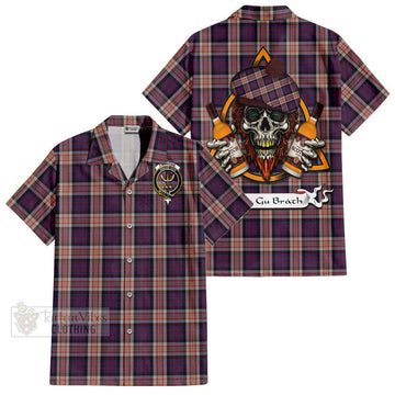 Carnegie Tartan Hawaiian Shirt with Family Crest and Bearded Skull Holding Bottles of Whiskey Kid - Tartan Vibes Clothing