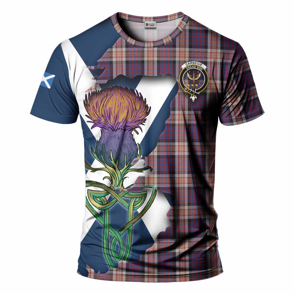 Tartan Vibes Clothing Carnegie Tartan Family Crest T-Shirt Scottish Thistle Celtic Inspired