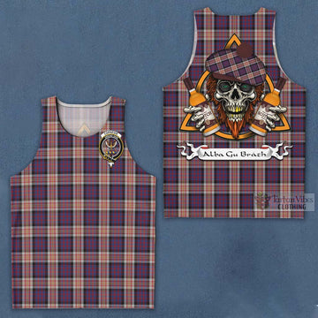 Carnegie Tartan Men's Tank Top with Family Crest and Bearded Skull Holding Bottles of Whiskey Men - Tartan Vibes Clothing
