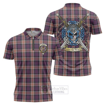 Carnegie Tartan Zipper Polo Shirt with Family Crest Celtic Skull Style Unisex - Tartan Vibes Clothing
