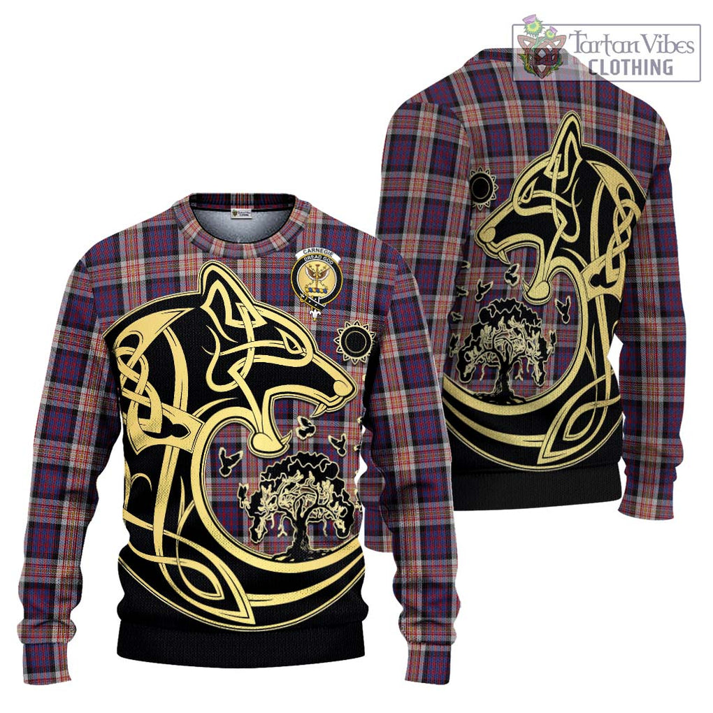 Carnegie Tartan Ugly Sweater with Family Crest Celtic Wolf Style Unisex - Tartan Vibes Clothing
