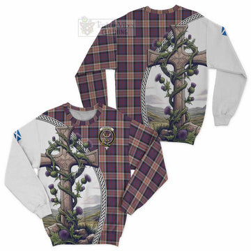 Carnegie Tartan Sweatshirt with Family Crest and St. Andrew's Cross Accented by Thistle Vines Unisex - Tartan Vibes Clothing