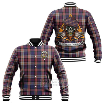 Carnegie Tartan Baseball Jacket with Family Crest and Bearded Skull Holding Bottles of Whiskey Unisex - Tartan Vibes Clothing