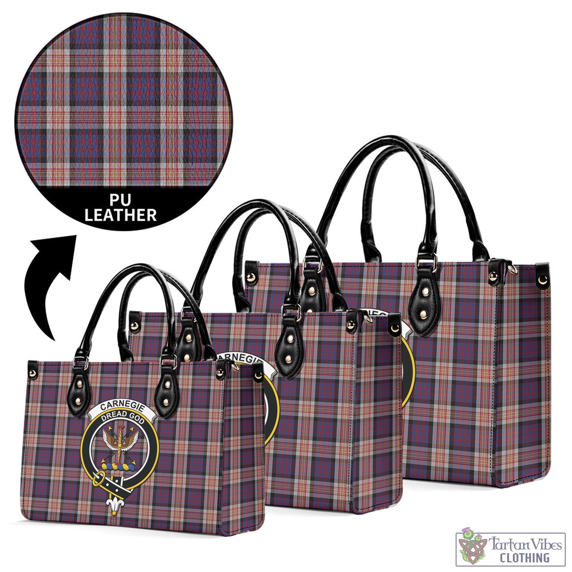 Carnegie Tartan Luxury Leather Handbags with Family Crest L - Tartan Vibes Clothing