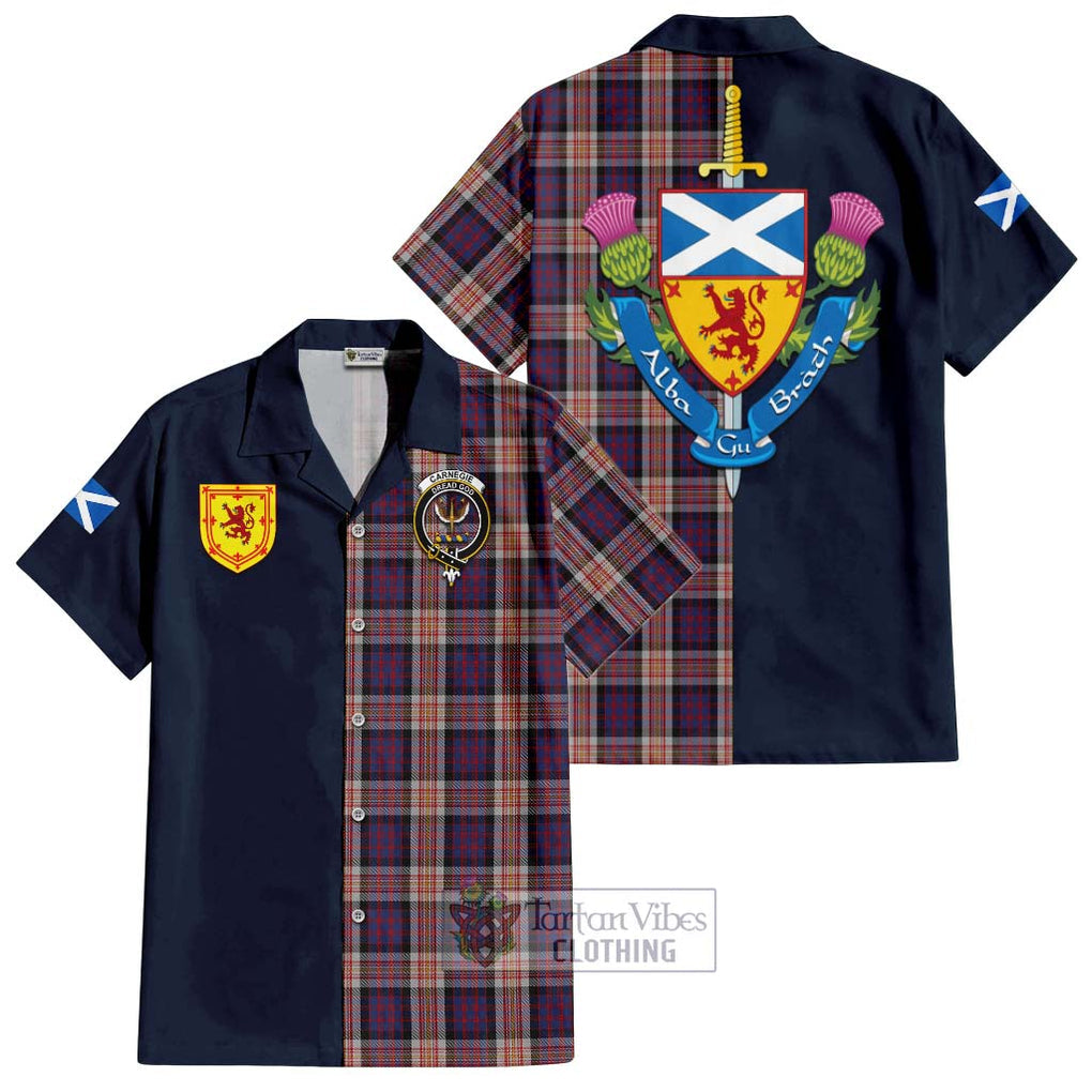 Carnegie Tartan Hawaiian Shirt Alba with Scottish Lion Royal Arm Half Style Kid - Tartan Vibes Clothing