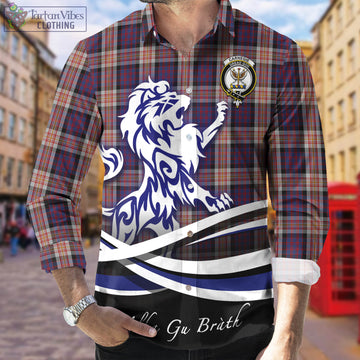 Carnegie Tartan Long Sleeve Button Up Shirt with Alba Gu Brath Regal Lion Emblem