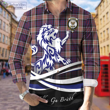 Carnegie Tartan Long Sleeve Button Up Shirt with Alba Gu Brath Regal Lion Emblem Men's Shirt - Tartan Vibes Clothing