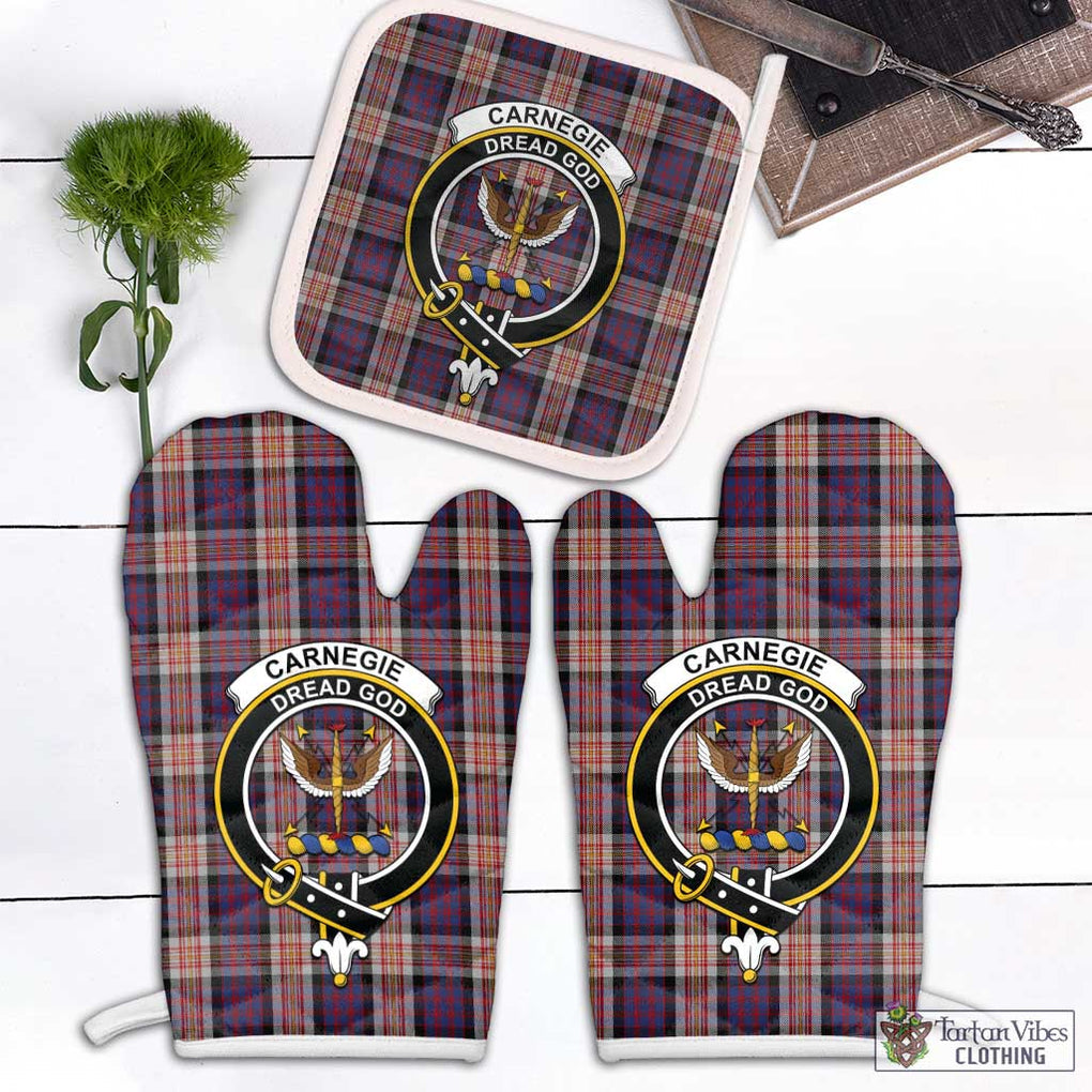 Carnegie Tartan Combo Oven Mitt & Pot-Holder with Family Crest White - Tartan Vibes Clothing