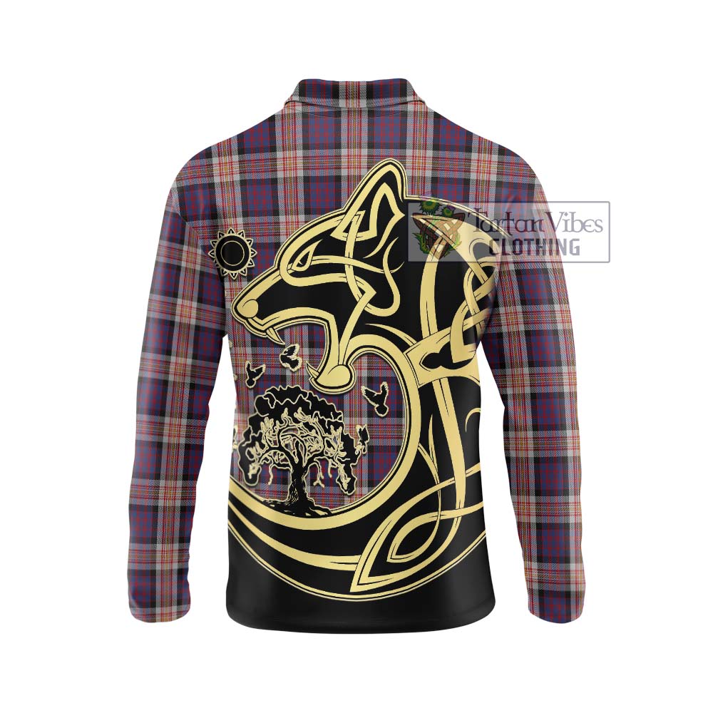 Carnegie Tartan Long Sleeve Polo Shirt with Family Crest Celtic Wolf Style - Tartan Vibes Clothing