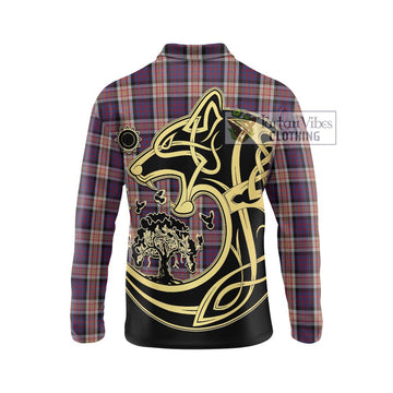 Carnegie Tartan Long Sleeve Polo Shirt with Family Crest Celtic Wolf Style - Tartan Vibes Clothing