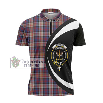 Carnegie Tartan Zipper Polo Shirt with Family Crest Circle Style - Tartan Vibes Clothing