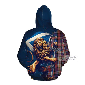 Carnegie Tartan Family Crest Cotton Hoodie with Scottish Majestic Lion Pullover Hoodie - Tartan Vibes Clothing