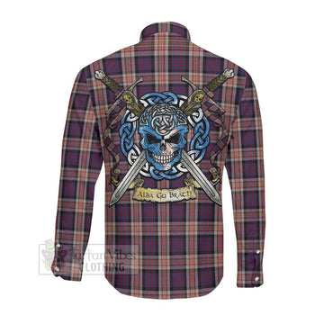 Carnegie Tartan Long Sleeve Button Shirt with Family Crest Celtic Skull Style Men's Shirt - Tartan Vibes Clothing