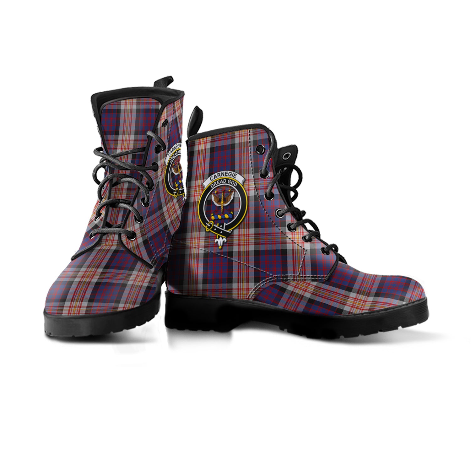 Carnegie Tartan Leather Boots with Family Crest - Tartan Vibes Clothing