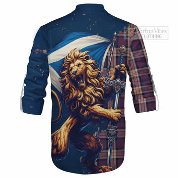 Carnegie Tartan Family Crest Ghillie Kilt Shirt with Scottish Majestic Lion - Tartan Vibes Clothing