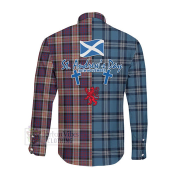 Carnegie Tartan Long Sleeve Button Shirt Happy St. Andrew's Day Half Tartan Style Men's Shirt - Tartan Vibes Clothing