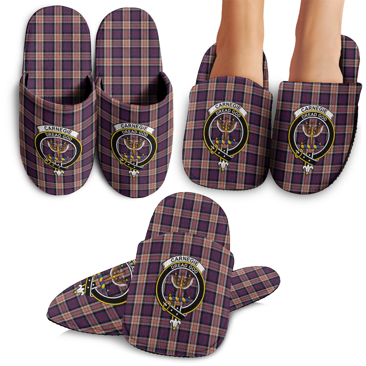Carnegie Tartan Home Slippers with Family Crest - Tartanvibesclothing