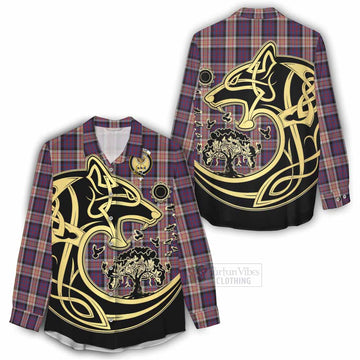 Carnegie Tartan Women's Casual Shirt with Family Crest Celtic Wolf Style - Tartan Vibes Clothing