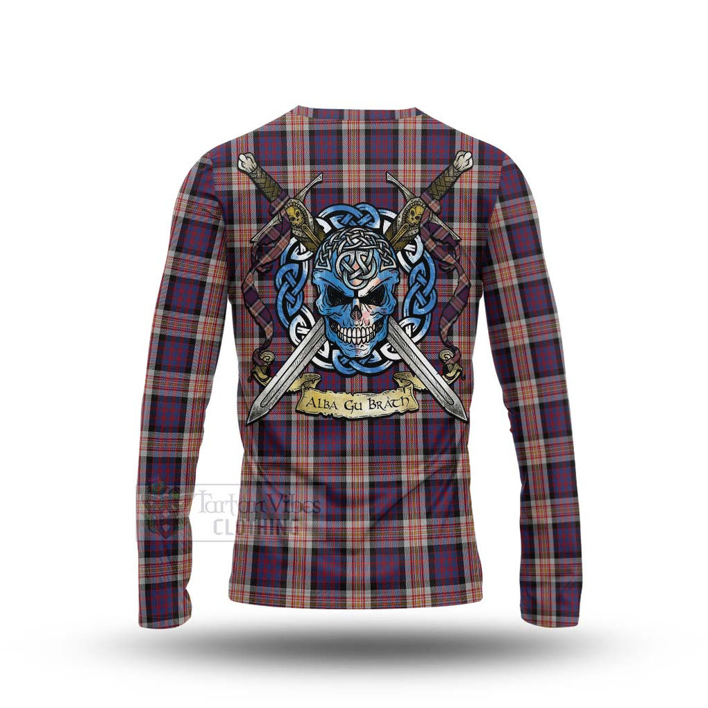 Carnegie Tartan Long Sleeve T-Shirt with Family Crest Celtic Skull Style - Tartan Vibes Clothing