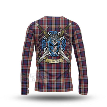 Carnegie Tartan Long Sleeve T-Shirt with Family Crest Celtic Skull Style - Tartan Vibes Clothing