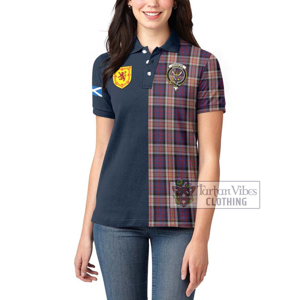 Carnegie Tartan Women's Polo Shirt Alba with Scottish Lion Royal Arm Half Style - Tartan Vibes Clothing