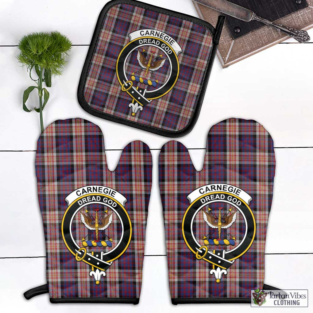 Carnegie Tartan Combo Oven Mitt & Pot-Holder with Family Crest Black - Tartan Vibes Clothing
