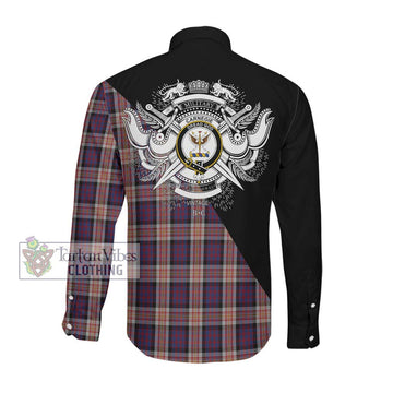 Carnegie Tartan Long Sleeve Button Shirt with Family Crest and Military Logo Style Men's Shirt - Tartanvibesclothing Shop
