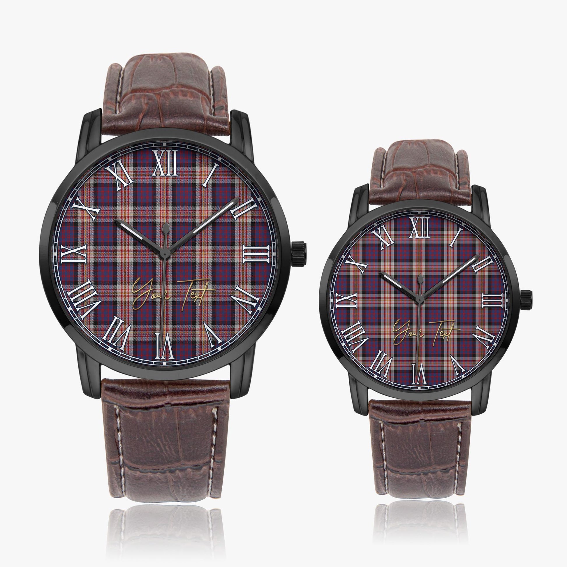 Carnegie Tartan Personalized Your Text Leather Trap Quartz Watch Wide Type Black Case With Brown Leather Strap - Tartanvibesclothing