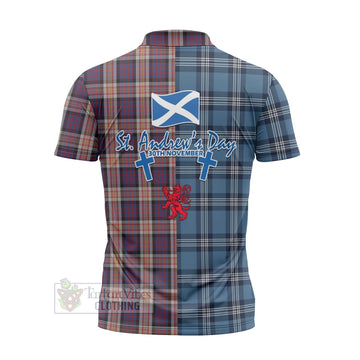 Carnegie Tartan Zipper Polo Shirt Happy St. Andrew's Day Half Tartan Style - Tartan Vibes Clothing
