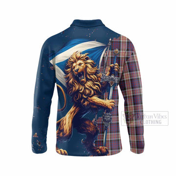 Carnegie Tartan Family Crest Long Sleeve Polo Shirt with Scottish Majestic Lion - Tartan Vibes Clothing