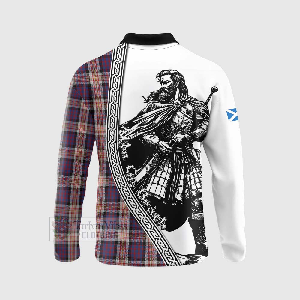 Carnegie Tartan Clan Crest Long Sleeve Polo Shirt with Highlander Warrior Celtic Style - Tartan Vibes Clothing