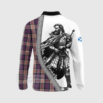 Carnegie Tartan Clan Crest Long Sleeve Polo Shirt with Highlander Warrior Celtic Style - Tartan Vibes Clothing