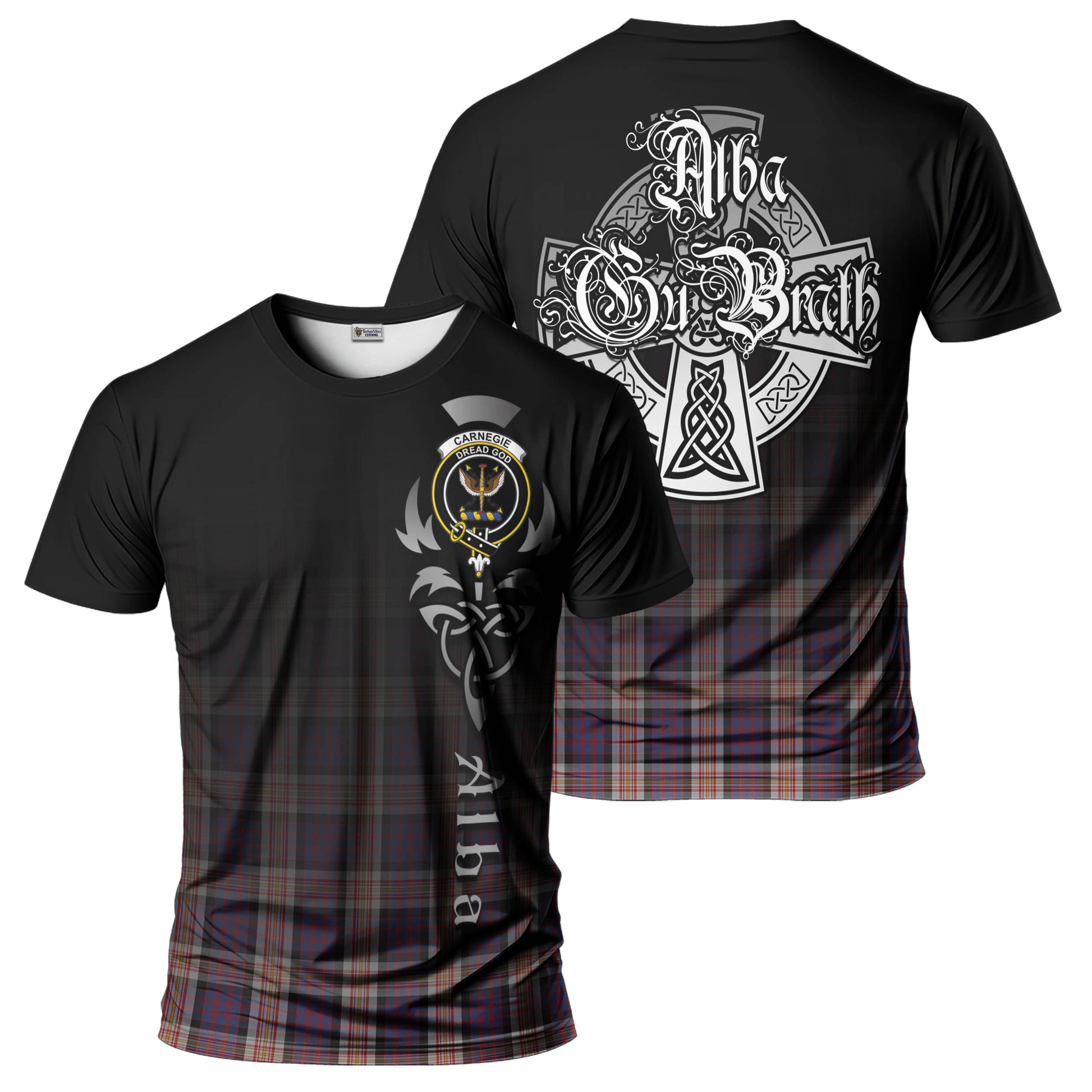 Carnegie Tartan T-Shirt Featuring Alba Gu Brath Family Crest Celtic Inspired - Tartan Vibes Clothing