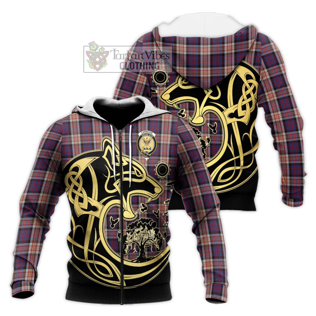 Carnegie Tartan Knitted Hoodie with Family Crest Celtic Wolf Style Unisex Knitted Zip Hoodie - Tartan Vibes Clothing