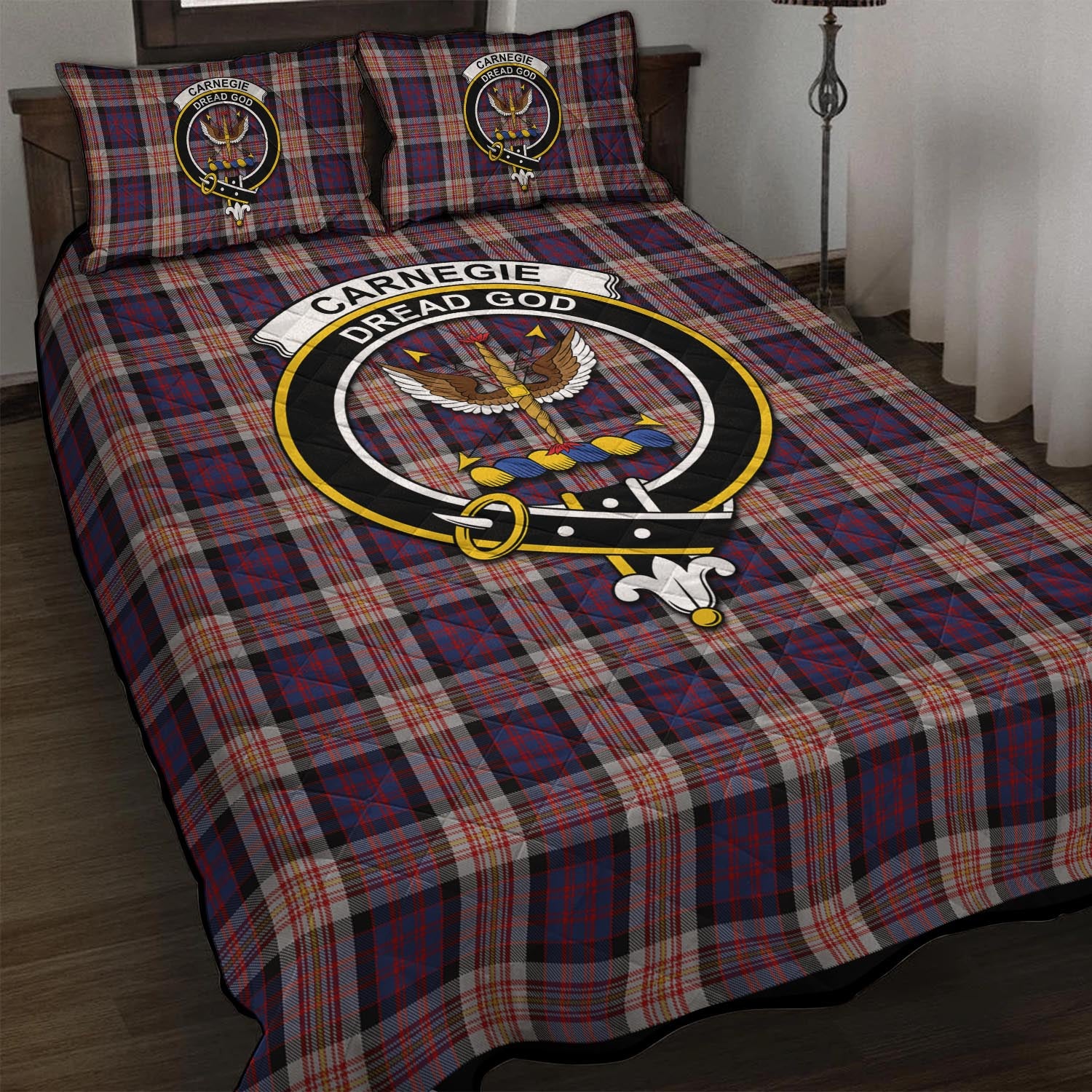 Carnegie Tartan Quilt Bed Set with Family Crest - Tartan Vibes Clothing