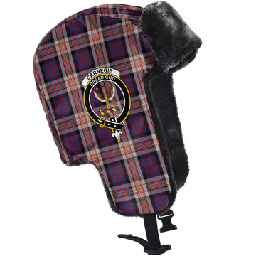 Carnegie Tartan Winter Trapper Hat with Family Crest - Tartan Vibes Clothing