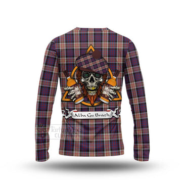 Carnegie Tartan Long Sleeve T-Shirt with Family Crest and Bearded Skull Holding Bottles of Whiskey - Tartan Vibes Clothing