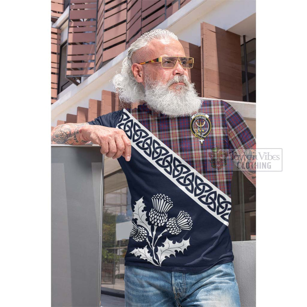 Carnegie Tartan Cotton T-shirt Featuring Thistle and Scotland Map Men's Shirt - Tartan Vibes Clothing