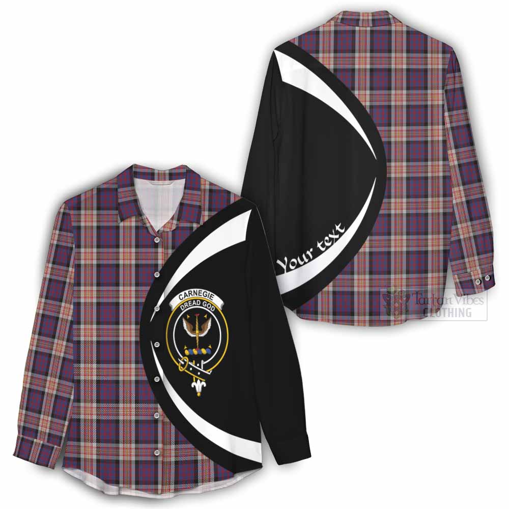 Carnegie Tartan Women's Casual Shirt with Family Crest Circle Style - Tartan Vibes Clothing